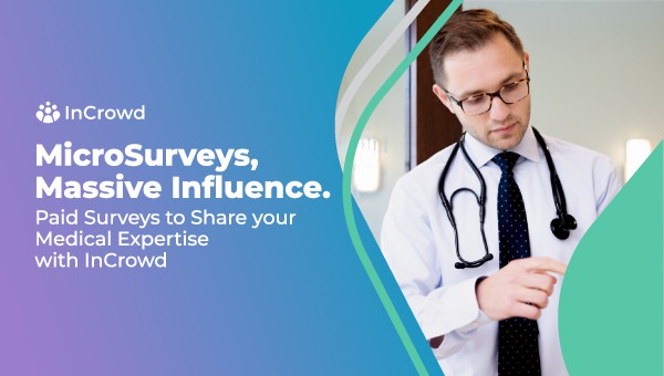 A physician is hard at work in this Square ad for InCrowd Physician medical surveys. 