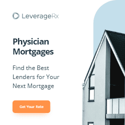 A square ad for physician Mortgages from LeverageRx.