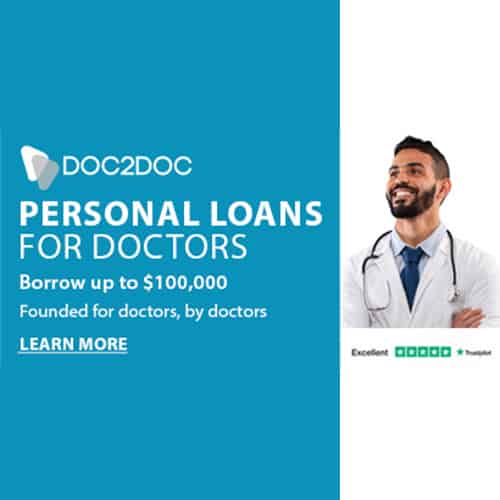 A blue square ad for peer to peer lending from Doc2 Doc. 