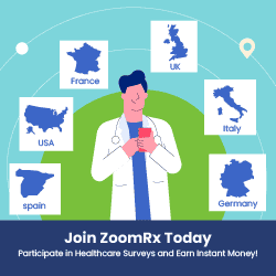 A cartoon physician is happy on his phone in this square ad for Zoom Rx.